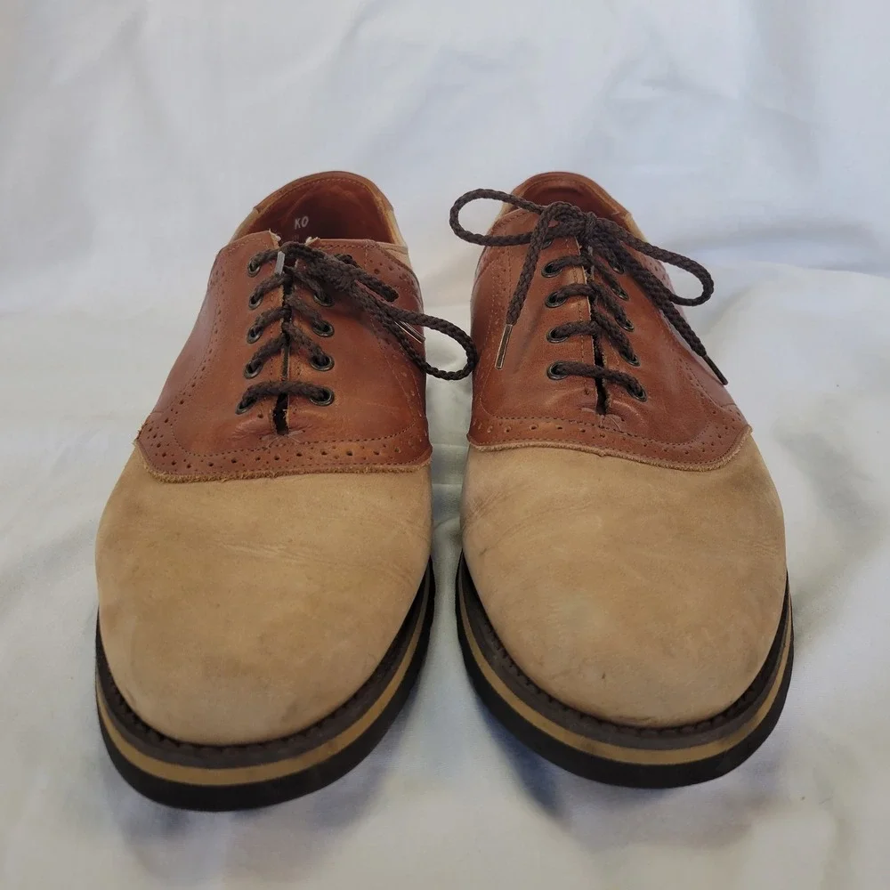 E T Wright Mens Saddle Shoes Leather Upper Tan Brown Lace Up Size 8 D